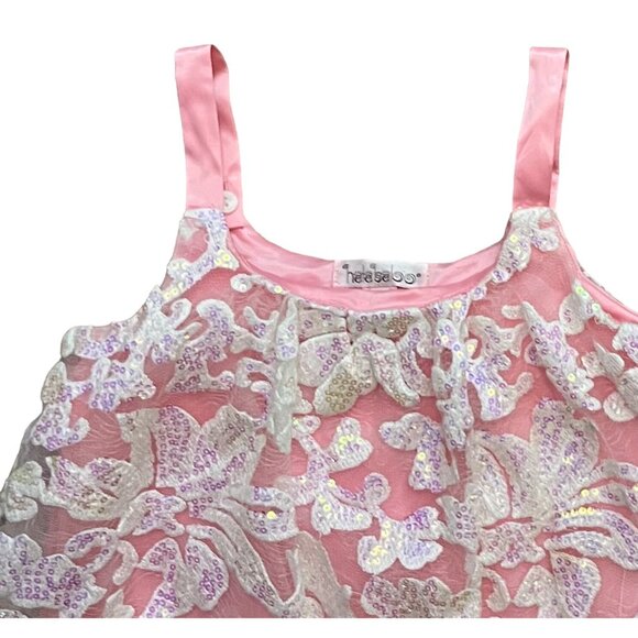 $140 Halabaloo 8 Dress Pink Satin White Tulle Sequins Party Wedding Guest Party - Picture 4 of 6